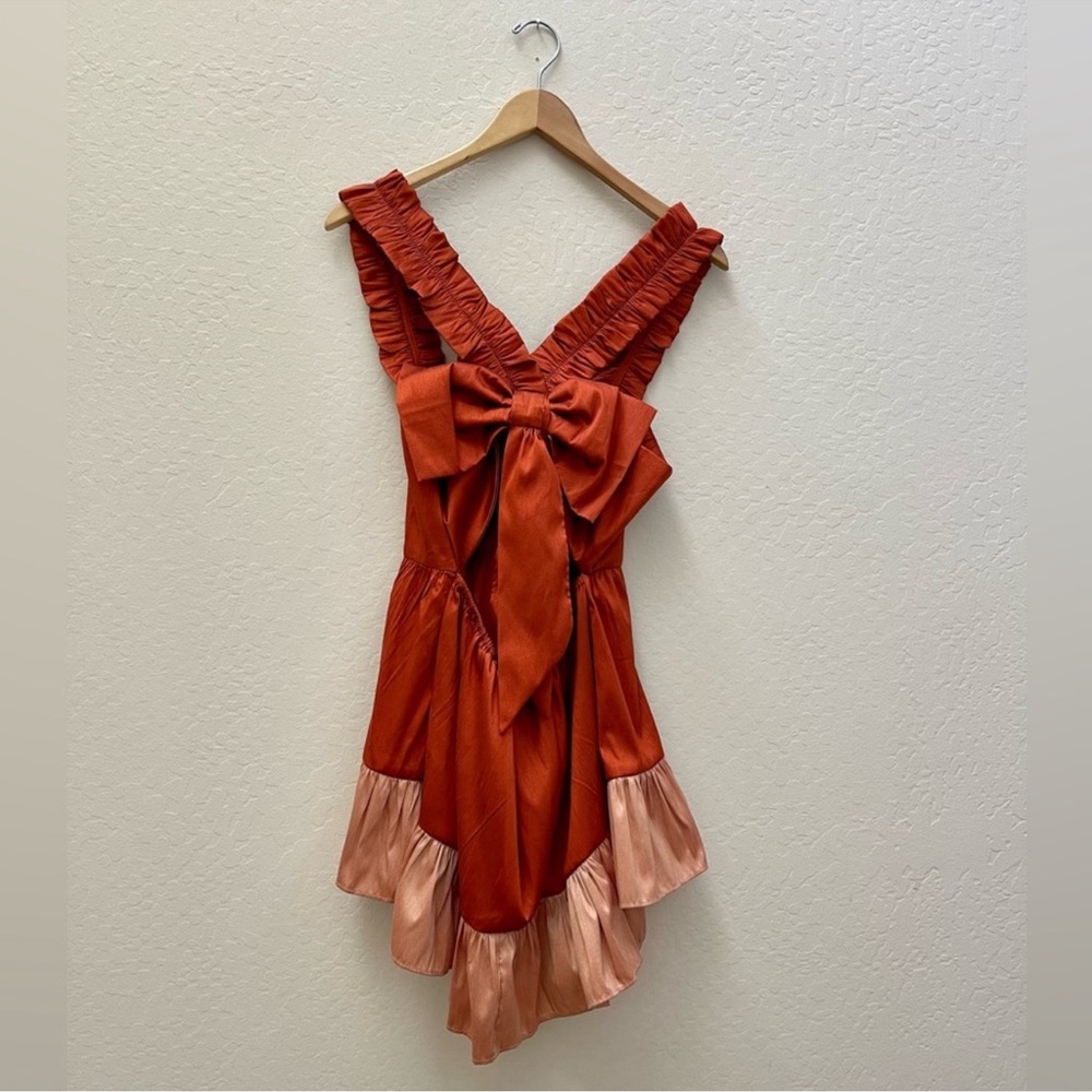 NWT $148 Savin + Babi Red Flouncy Colorblock Bow Blouse top women size Small - Picture 7 of 9